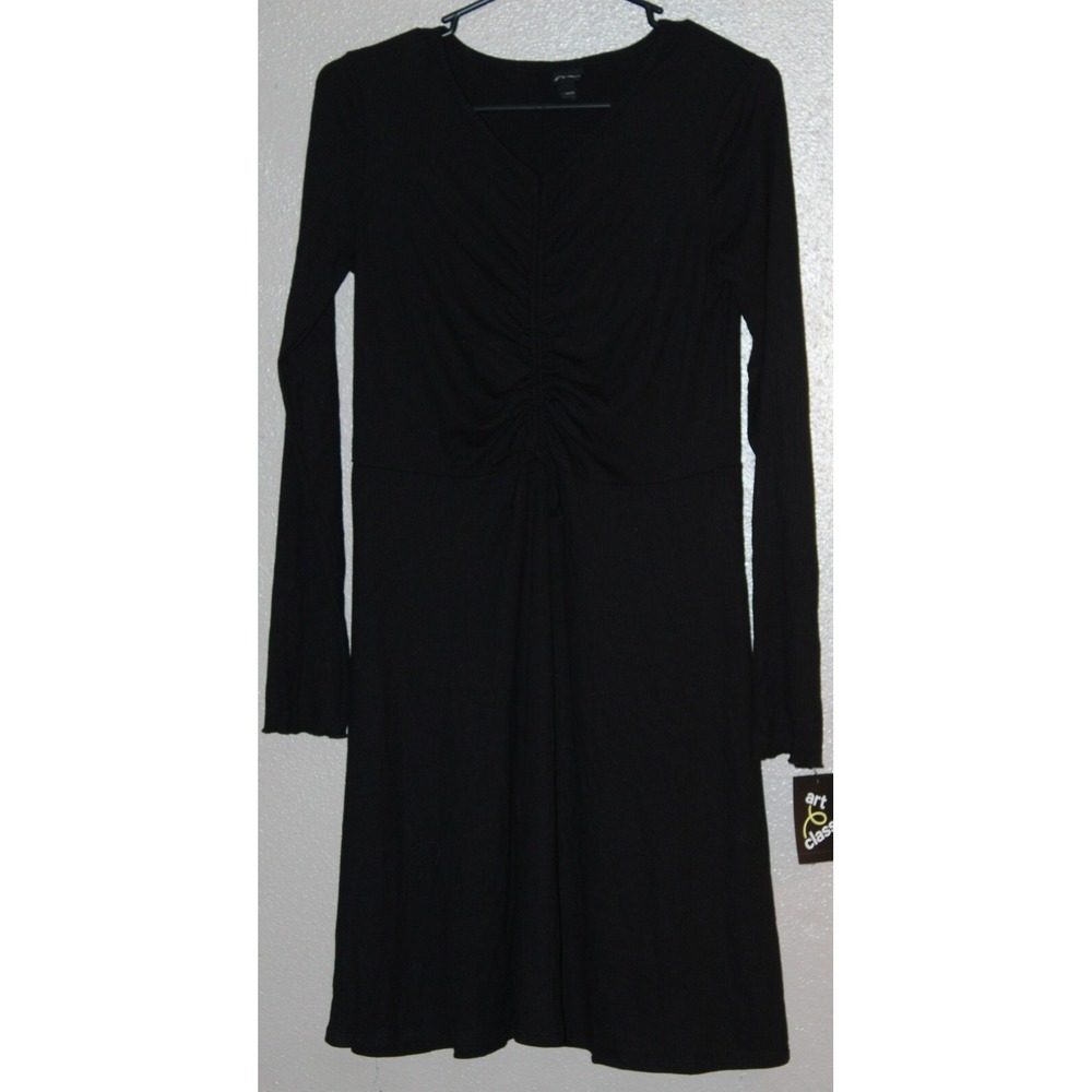 Art Class Stretch Ribbed Dress Long Sleeve Girl's Black Size XL (14/16)